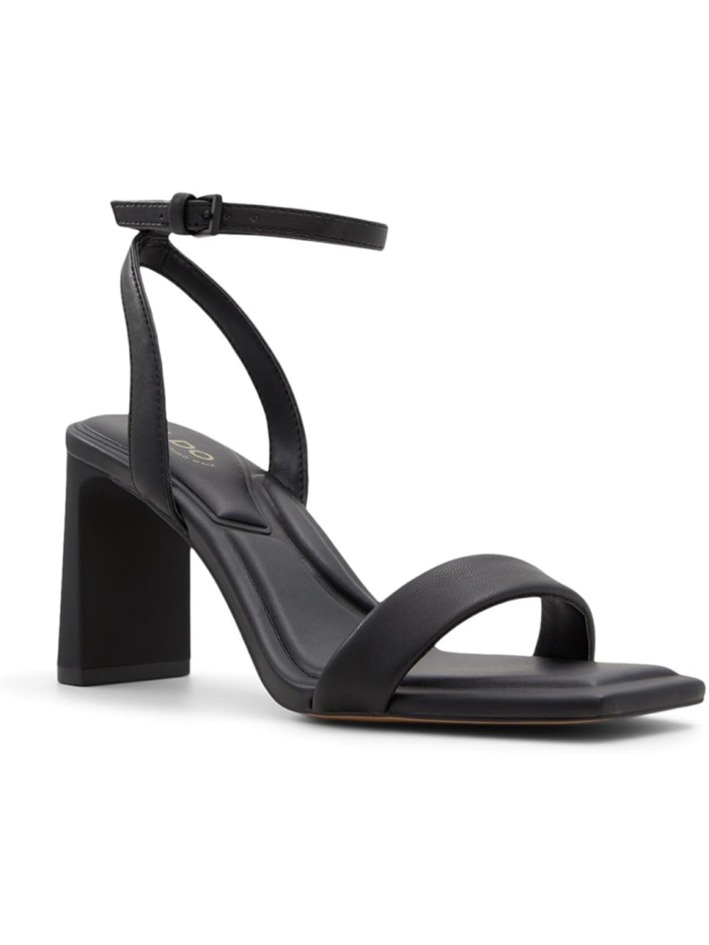 Strappy Heeled Sandal Black Ankle Strap Square Toe Evening Date Night ALDO